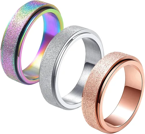 Miniatura 17 de ALEXTINA - Anillo de juguete para ansiedad para mujeres y hombres, giratorio, acero inoxidable, 0.24 y 0.31 pulgadas, alivio de ansiedad, para arco