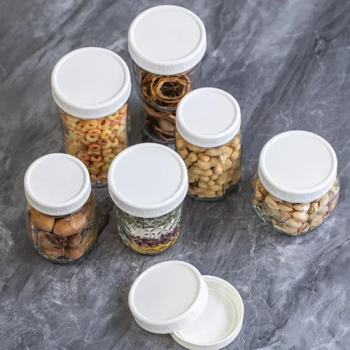 Miniatura 5 de Jumterlee Paquete de 36 tapas de plástico blanco para tarros Mason con anillos de silicona, 18 tapas de boca ancha y 18 tapas de tarro Mason de boca