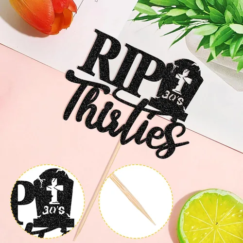 Miniatura 3 de 1 decoración para tartas Rip Thirties con purpurina negra de la muerte a mis treinta, decoración de pastel Rip to My 30s para funeral de los años