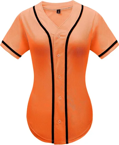 babyhealthy Camiseta de béisbol para mujer, con botones, lisas, hip hop, softbol, deportiva, camiseta deportiva