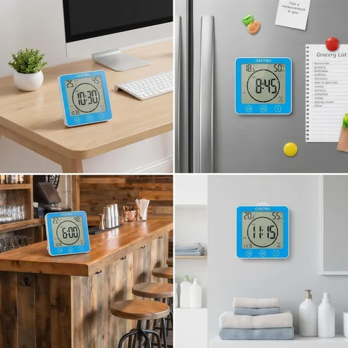 Miniatura 8 de Reloj de ducha digital, reloj temporizador de baño, resistente al agua para rociar agua, alarma de cuenta regresiva, temporizador de pantalla