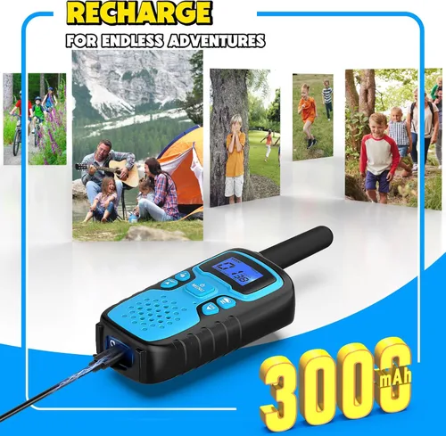 Miniatura 5 de Wishouse Walkie Talkies para niños recargables de largo alcance, regalo de cumpleaños de Navidad para niños de 4, 5, 6, 7, 8, 9 años