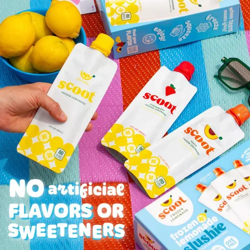 Miniatura 4 de Scoot Variedad de limonada congelada con sabores originales, melocotón y fresa, bolsas de 3 onzas estables en el estante, listas para congelar