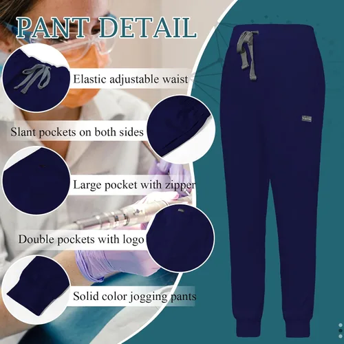 Miniatura 4 de VIAOLI Conjunto de ropa quirúrgica para mujer, camiseta y pantalón deportivo, ropa de trabajo, clínica, moderna, uniforme médico (10 bolsillos)