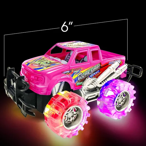 Miniatura 3 de ArtCreativity Juego de camión monstruo con luz rosa y verde para niños y niñas, el juego incluye 2 camiones monstruo de 6 pulgadas con hermosos