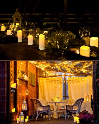Miniatura 5 de Geelin 30 velas LED impermeables con 5 controles remotos, velas parpadeantes sin llama al aire libre, velas realistas que funcionan