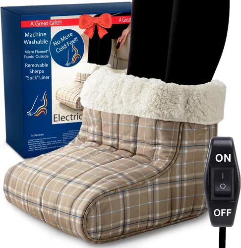 Miniatura 14 de Thermee Calentador de pies con calefacción de microfranela, forro polar sherpa, apagado de seguridad de 2 horas, calentador eléctrico de pies