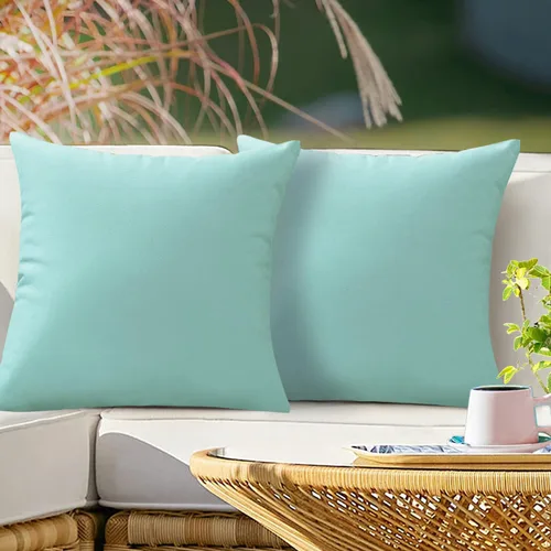 VAKADO - Juego de 2 fundas de cojín decorativas impermeables para exteriores, 16x16 pulgadas, para sofá, jardín, banco, porche, decoración de Aqua