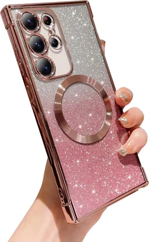 Miniatura 10 de phylla Funda magnética para teléfono Samsung Galaxy S21 con purpurina degradada compatible con Magsafe, Luruxy chapado en bonita cubierta Rosa