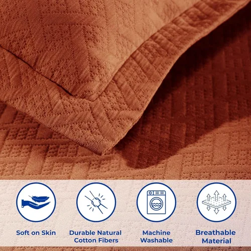 Miniatura 6 de Superior Colcha de Tejido de Cesta 100% Algodón con Fundas de Almohada, Ropa de Cama Jacquard Matelassé de Algodón Premium para Todas las Mandarina