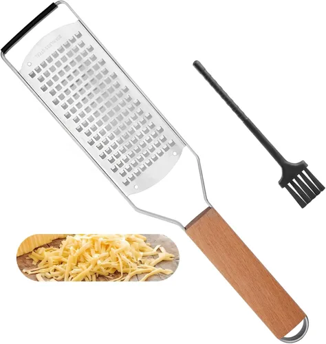 Miniatura 8 de SHIKORI Ralladores profesionales de queso para cocina de acero inoxidable, rallador de metal con mango de madera para queso, chocolate, especias