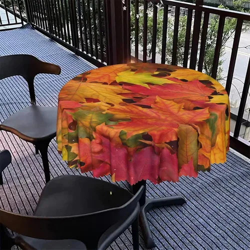 Miniatura 5 de Manteles redondos con temática de hojas de otoño, 48 pulgadas, tela impermeable, decorativo, reutilizable, lavable, a prueba de derrames, resistente