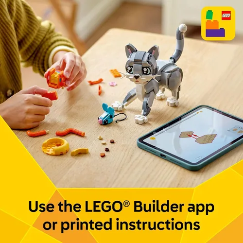 Miniatura 6 de LEGO Creator 3 en 1 Juguete de Gato Juguetón - Juguete de Construcción con 3 Opciones de Construcción, Gato, Perro o Paloma - Regalo de Cumpleaños