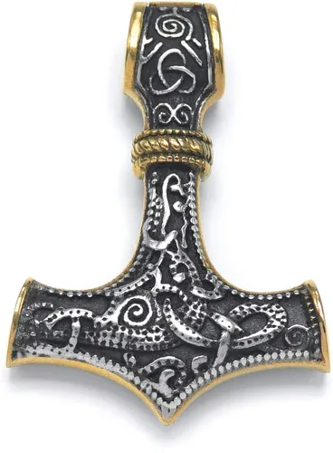 Miniatura 2 de BAVIPOWER Colgante de oro de 18 quilates Mjolnir nórdico vikingo, martillo de Thors para hombres y mujeres, acero inoxidable 316L, joyería