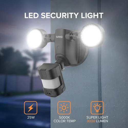 Miniatura 7 de SANSI - Luces de seguridad LED de 25 W con sensor de movimiento para exteriores, 3000 lm, 5000 K luz diurna, de atardecer a amanecer, luces