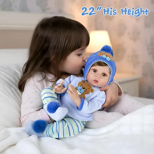 Miniatura 7 de Aori Reborn Baby Boy - Muñeca realista de 22 pulgadas con peso y cuerpo ultra suave, chupete y traje, muñeca de vinilo suave hecha a mano para niños