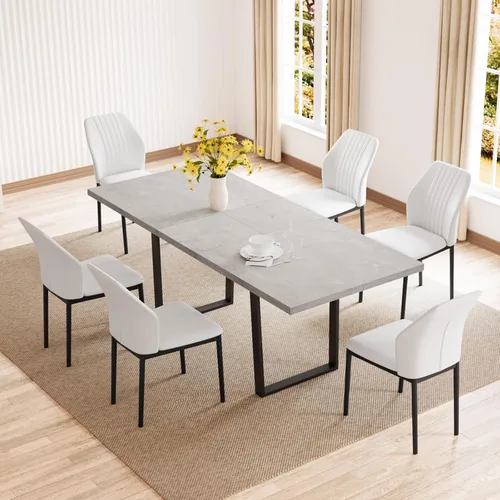 Miniatura 34 de ZckyCine Conjunto moderno de mesa de comedor de 5 piezas con mesa rectangular de madera y 4 sillas tapizadas en cuero, capacidad para 4 personas