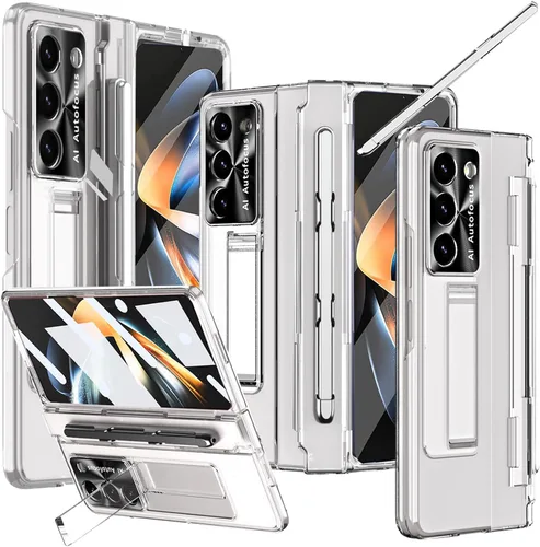 Miniatura 9 de NINKI Funda compatible con Samsung Galaxy Z Fold 5 5G con S Pen y protección de bisagra, cubierta transparente chapada de lujo transparente con Negro