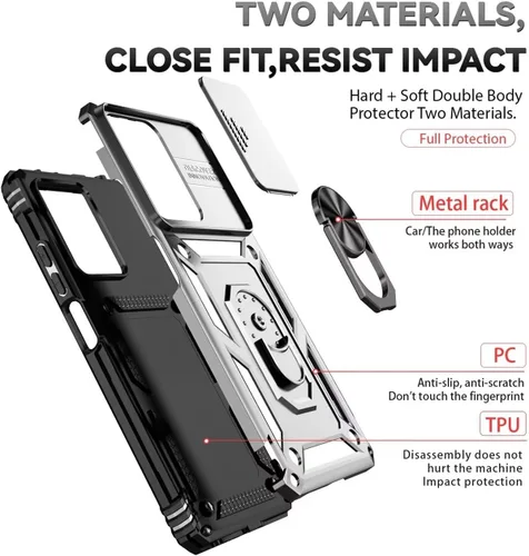 Miniatura 3 de Funda para Redmi Note 12 Pro con protector de pantalla de vidrio templado y cubierta de cámara deslizante, cubierta magnética con soporte de anillo