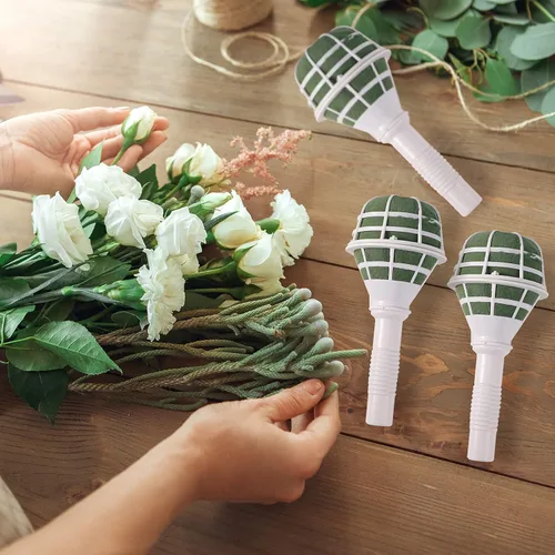 Miniatura 4 de Geiserailie Soporte para ramo de boda para ramo de novia para flores artificiales, soporte de ramo de espuma, mango para bodas, arreglos florales