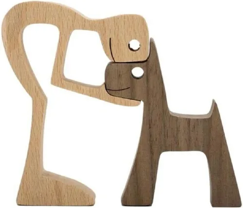 Miniatura 10 de Regalo único tallada a mano estatua de hombre y perro, estatua de madera humana de perro, escultura de madera para decoración de oficina en casa