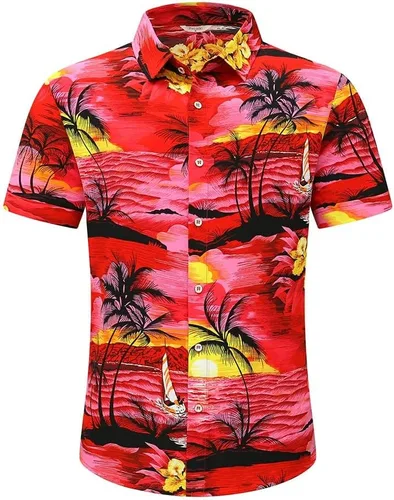 Miniatura 3 de SheLucki - Camisa hawaiana para hombre, unisex, estilo informal, manga corta, con botones y estampado de sombra de palmeras, para el verano