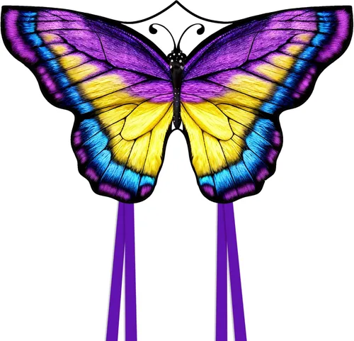Miniatura 10 de Mariposa enorme cometa para niños y adultos, cuerda de una sola línea con cola fácil de volar para viajes a la playa, parque, juegos y actividades