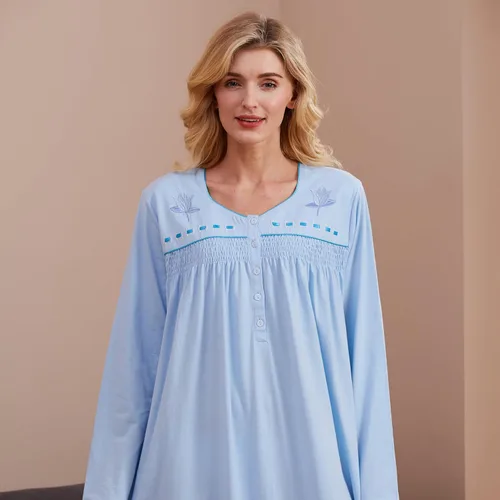 Miniatura 5 de Keyocean - Camisón para mujer, 100% algodón, suave, cálido, cómodo, ropa de dormir y descanso para otoño e invierno