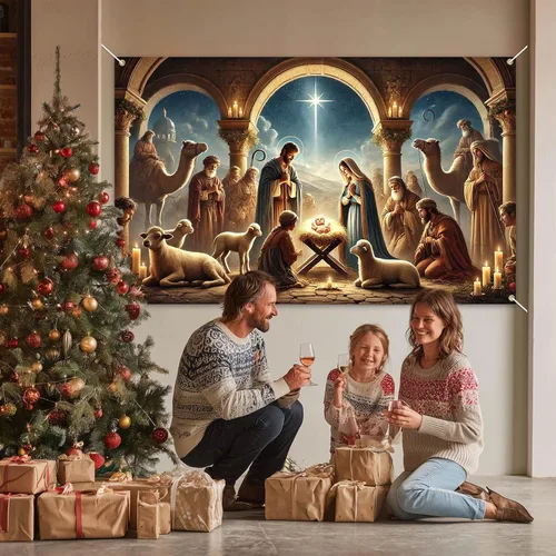 Miniatura 2 de BlissYard Pancarta de Escena de la Natividad 71x43 Pulgadas Pancarta de Escena del Pesebre de Noche Santa Fondo Religioso Cristiano para Iglesia