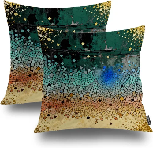 Shrahala Juego de 2 fundas de almohada decorativas vintage texturizadas, color naranja, patrón envejecido, color azul, para sofá, dormitorio,