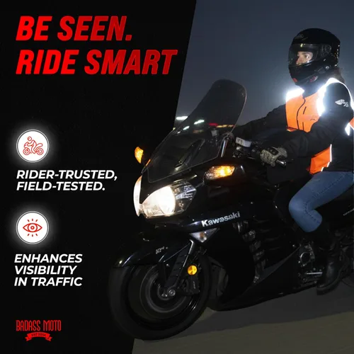Miniatura 2 de Badass Moto Chaleco de seguridad con bolsillos. Chaleco reflectante de motocicleta para chaqueta de motocicleta. Chaleco de correr de alta