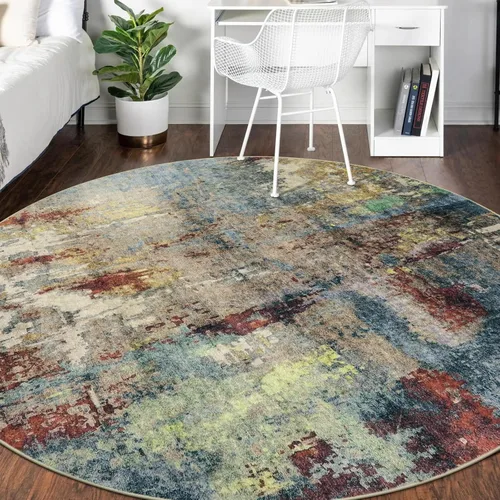 Miniatura 3 de Lahome Alfombra Redonda Abstracta Moderna de 6 pies - Alfombras Circulares Grandes Rojas de 6x6 para Sala de Estar, Dormitorio, Comedor, Tapete