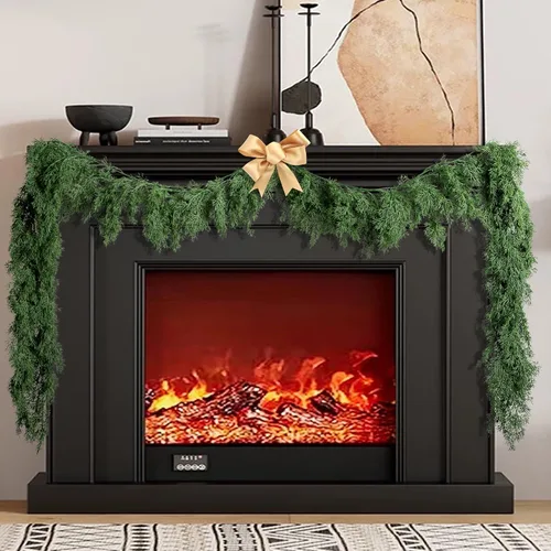 Miniatura 4 de Guirnalda de Pino Norfolk de Toque Realista de 9.8 Pies, Guirnalda de Ciprés de Pinos Artificiales Verdes, Guirnaldas de Pino Navideñas Falsas