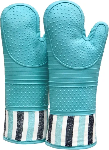 Miniatura 8 de Guantes de horno resistentes al calor de 550 grados, guantes de silicona para horno, 1 par, guantes de horno profesionales extra largos, aptos