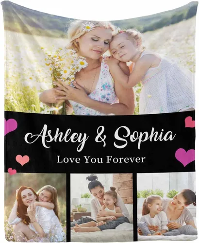 Miniatura 22 de InterestPrint Manta con foto, regalos personalizados para mamá, manta de collage de fotos personalizada para mamá de hija e hijo para cumpleaños