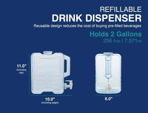 Miniatura 6 de Arrow Home Products 00743, envases de bebidas, recargable, plástico azul, 2 galones, Industrial, 1