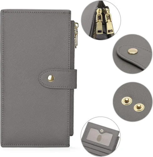 Miniatura 4 de GOIACII - Carteras para mujer de dos pliegues con bloqueo RFID y 2 bolsillos con cremallera, gris, M