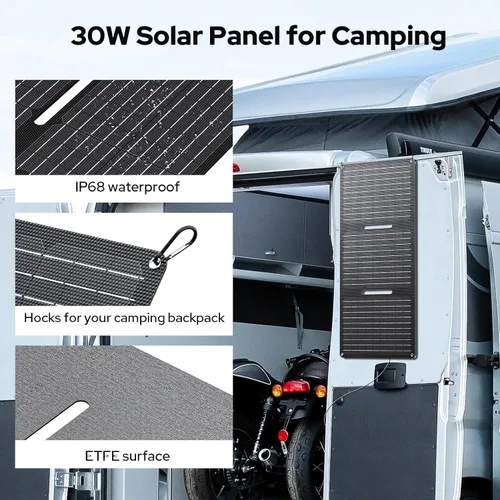 Miniatura 3 de ENOFLO Cargador de panel solar de 30 W YT30 Panel solar plegable IP65 Cargador solar impermeable con QC3.0 USB y salida CC (10 conectores) 24%