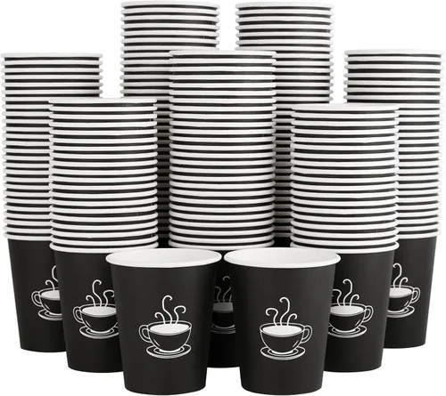 Miniatura 8 de TV TOPVALUE Paquete de 210 tazas de café de papel de 12 onzas, vasos de papel negro desechables para beber caliente, agua, té, utilizado