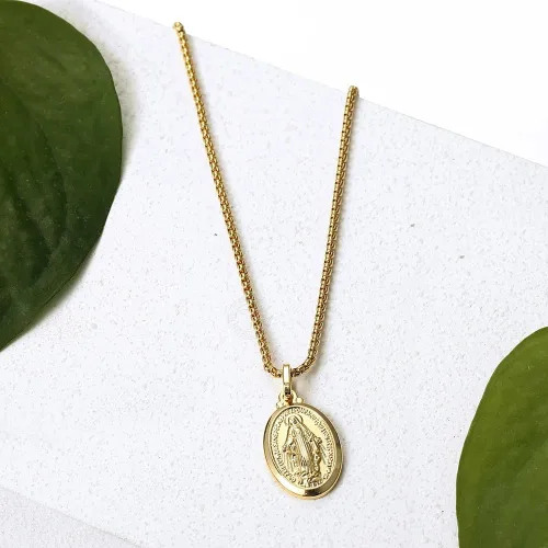 Miniatura 2 de Collar de Virgen de Guadalupe de oro amarillo de 18 quilates, joyería religiosa, dije de Nuestra Señora, Virgen María, collares con dijes