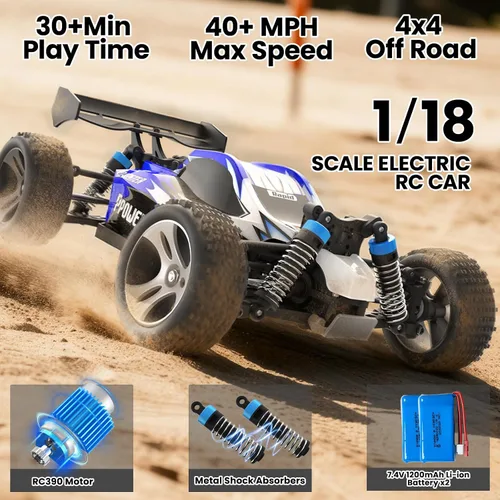 Miniatura 2 de SIMREX Coche RC 4WD a escala 1:18 Camión de control remoto todoterreno de alta velocidad de 40+MPH Transmisión totalmente metálica y chasis