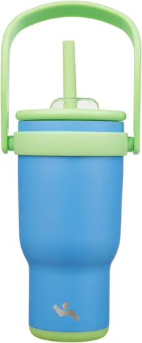 Miniatura 52 de Konokyo Vaso de 14 onzas con asa lateral, botella de agua aislada con popote y tapa 2 en 1, taza de acero inoxidable, taza de café de viaje