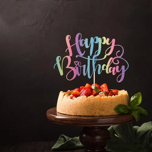 Miniatura 3 de Decoración para la Parte Superior del Pastel Hecha a Mano con Purpurina Feliz Cumpleaños, Decoraciones de Pastel para Fiesta de Cumpleaños, Arcoíris