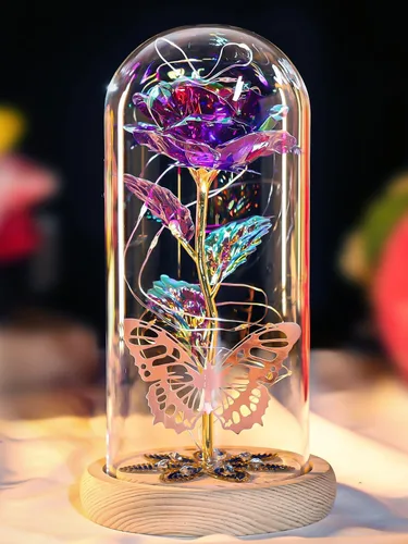 Regalos de rosas para el día de la madre, rosas de cristal de galaxia preservadas para siempre, rosas iluminadas en cúpula de cristal, regalos de B