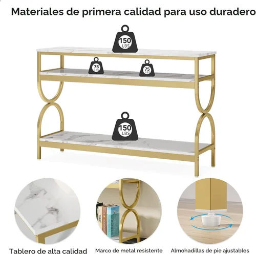 Miniatura 7 de Tribesigns - Mesa consola de 3 niveles, mesa de sofá de 55 pulgadas con estantes de almacenamiento abiertos, mesa estrecha y larga