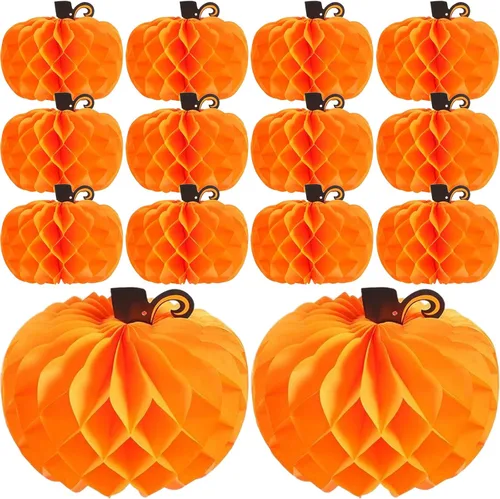 JOVITEC Paquete de 6 calabazas de panal de abeja para decoración de mesa de Acción de Gracias, 10.2 pulgadas, decoración de calabaza colgante de