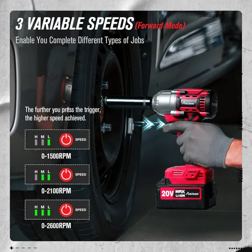 Miniatura 4 de AVID POWER Llave de impacto de 1/2 sin escobillas, pistola de impacto inalámbrica de 20 V con 3 velocidades variables, par máximo de 370 pies-libras