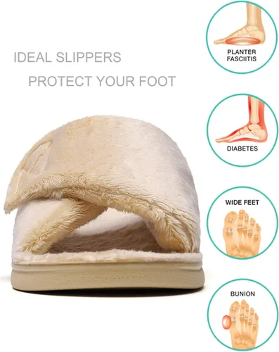 Miniatura 2 de SOLLBEAM Pantuflas peludas con soporte de arco para mujer sandalias ortopédicas para el talón