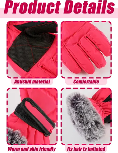 Miniatura 5 de SATINIOR 2 pares de guantes de nieve para niñas, guantes de esquí impermeables de invierno, guantes cálidos para niños