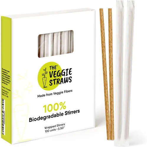 Miniatura 10 de The Veggie Straws 150 unidades de agitadores de bebidas biodegradables negros sin envolver de 4.75 pulgadas - Hecho de fibras vegetales, los mejores